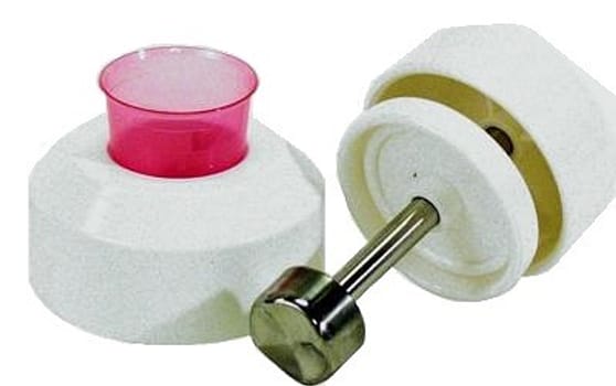 Mediq, tabletknuser, hvid morter m. metal stempel