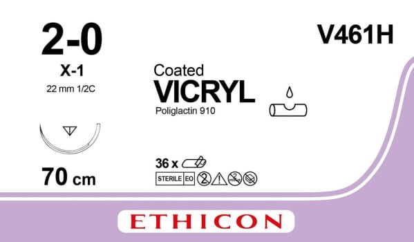 Ethicon Vicryl, sutur, violet, 70 cm med X-1 nål, steril, 2-0