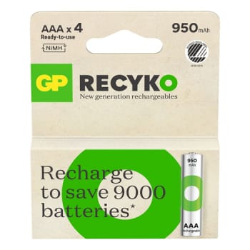 GP, Genopladelige batterier AAA x 4, Recyko, AAA