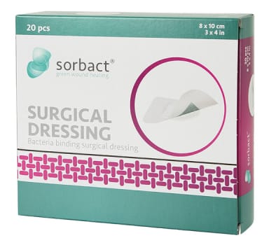 Sorbact Surgical, bandage, sårpude 4x6,5cm, steril, 8 cm x 10 cm