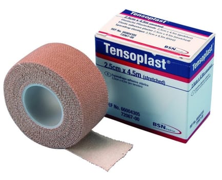 Tensoplast textile, elastisk, selvhæftende strækbind, 2,5 cm x 4,5 m