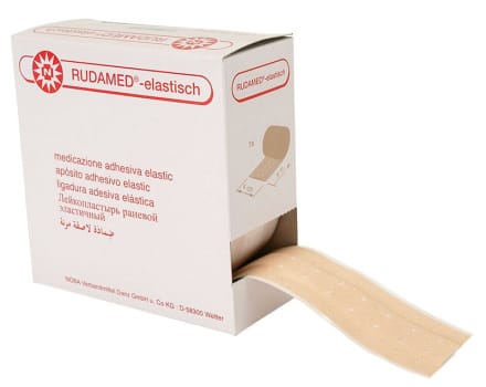 Rudamed, elastisk lærredsplaster med kompres, beige, 4 cm x 5 m