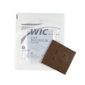 PolyMem Wic Silver, cavitetsfiller,m/sølv,u/klæb, perforeret, steril, 8 cm x 8 cm