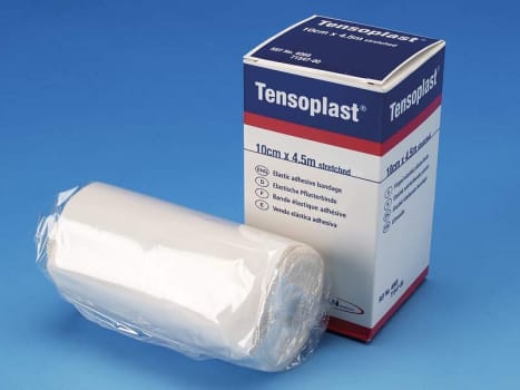 Tensoplast, porøst, selvhæftende strækbind, 10 cm x 4,5 m