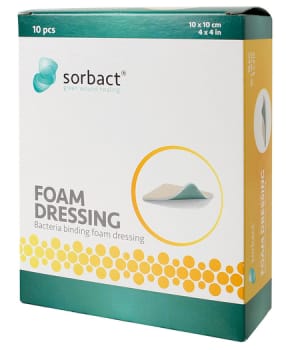 Sorbact Foam, skumbandage med Sorbact, steril, 10 cm x 10 cm