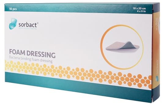 Sorbact Foam, skumbandage med Sorbact, steril, 10 cm x 20 cm