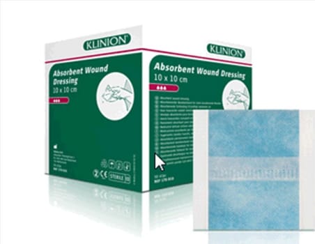 Klinion absorberende bandage, med væskeafvisende yderside, usteril, 20 cm x 20 cm