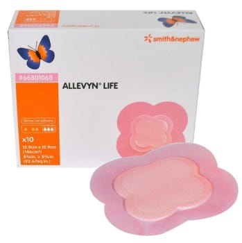 Allevyn LIFE, skumbandage med border,anatomisk formet, steril, 10,3 cm x 10,3 cm