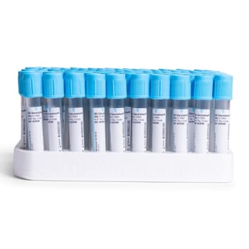 Vacutainer, glas, Na-Citrat, lyseblå, 0,109M/3,2%, papir etike, 5/2,7 ml