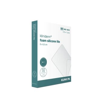 Kliniderm Foam Silikone Lite, skumbandage tynd, med silikone, steril, 6 cm x 8,5 cm