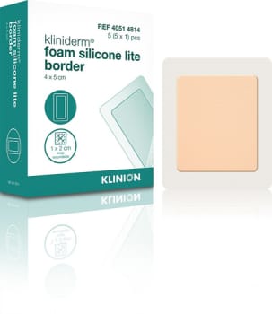 Kliniderm Foam Silikone Lite, Border skumbandage tynd, med silikone,steril, 4 cm x 5 cm