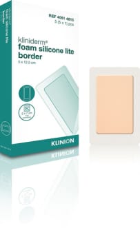Kliniderm Foam Silikone Lite, Border skumbandage tynd, med silikone,steril, 5 cm x 12,5 cm