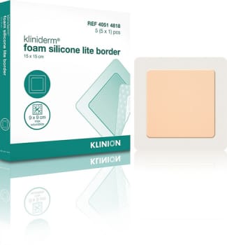 Kliniderm Foam Silikone Lite, Border skumbandage tynd, med silikone,steril, 15 cm x 15 cm