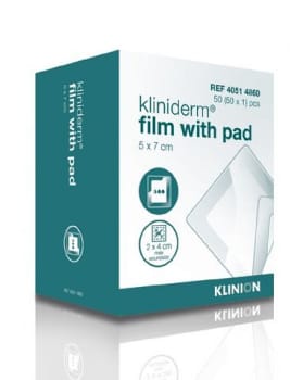 Kliniderm Film, med sårpude 2x4cm, steril, 5 cm x 7,2 cm