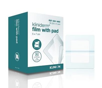 Kliniderm Film, med sårpude 2x4cm, steril, 5 cm x 7,2 cm