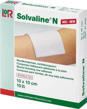 Solvaline N, kompres steril, ny forbedret variant, 10 cm x 10 cm