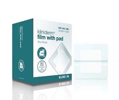 Kliniderm Film, med sårpude 5x5cm, steril, 10 cm x 10 cm