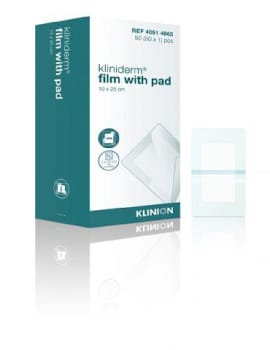 Kliniderm Film, med sårpude 5x20cm, steril, 10 cm x 25 cm