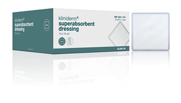 Kliniderm Superabsorberende, bandage med væskeafvisende bagside, steril, 10 cm x 10 cm