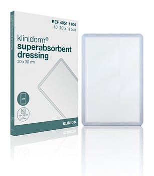 Kliniderm Superabsorberende, bandage med væskeafvisende bagside, steril, 20 cm x 30 cm