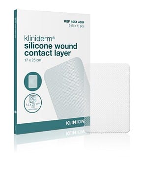 Kliniderm, sårkontaktlag med silikone på en side, steril, 17 cm x 25 cm