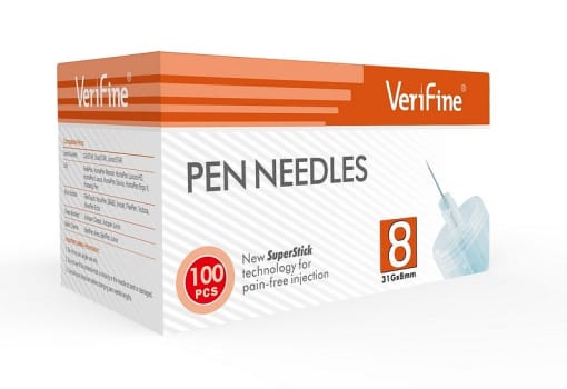 Verifine, penkanyle, steril, 8 mm x 0,25 mm (31G)