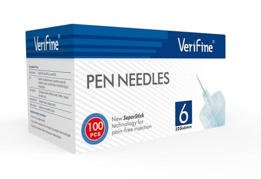 Verifine, penkanyle, steril, 6 mm x 0,23 mm (32G)