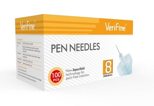 Verifine, penkanyle, steril, 8 mm x 0,30 mm (30G)