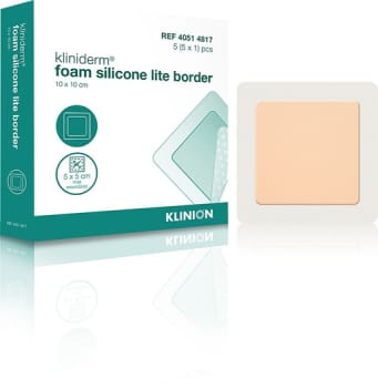 Kliniderm Foam Silikone Lite, Border skumbandage tynd, med silikone,steril, 10 cm x 10 cm