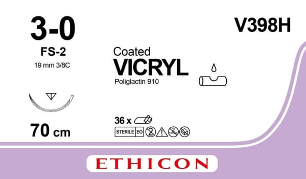 Ethicon Vicryl, sutur, violet, 70 cm med FS-2 nål steril, 3-0