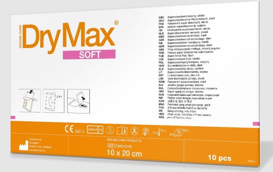 DryMax Soft, højabsorberende polymerkompres, steril, 10 cm x 20 cm