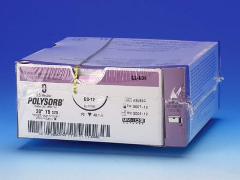 Syneture Polysorb, sutur, violet, 75 cm med GS-12 nål, steril, 0
