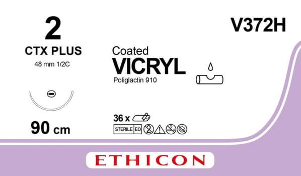 Ethicon Vicryl, sutur, lilla, 90 cm med CTX nål, steril, 2-0