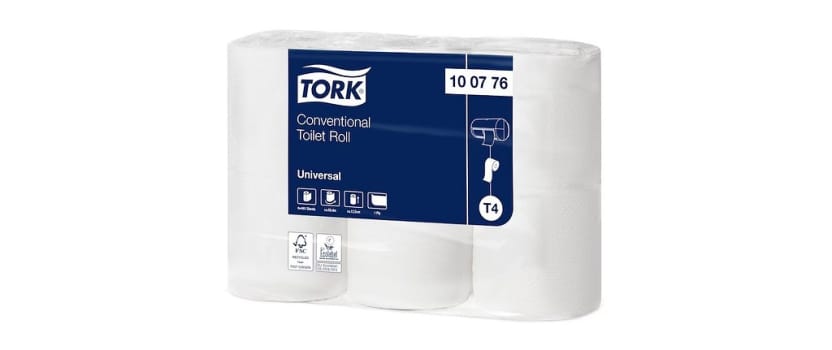 Tork Universal, 1-lags toiletpapir, T4, hvid, FSC, Ø 10,4 cm / 50,4 m