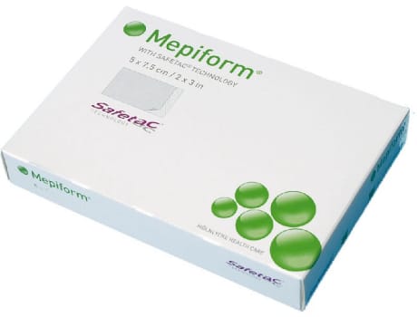 Mepiform, arbandage m. Safetac silikone, selvklæb.,steril, 5 cm x 7,5 cm