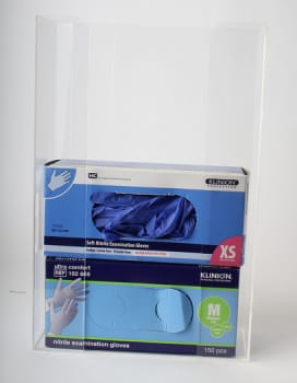 Vægholder, transparant akrylat til 3 æske handsker, 27 x 8 x 40 cm