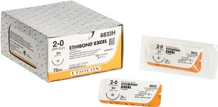 Ethicon Ethibond Excel, sutur, grøn, 75 cm med V-7 nål, steril, 2-0