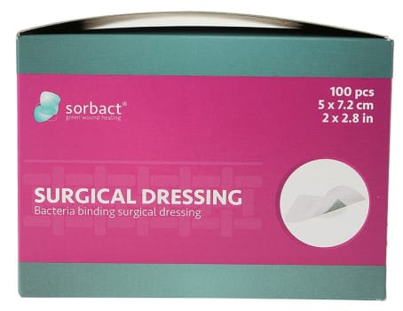 Sorbact Surgical, bandage, sårpude 2,8x3cm, steril, 5 cm x 7,2 cm