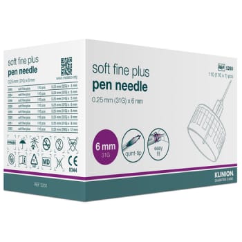 Klinion 5-bevel, Soft fine plus penkanyle, steril, 6 mm x 0,25 mm (31G)