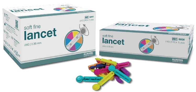 Klinion, Soft fine lancetter ass. farver, steril, 28G x 0,36 mm