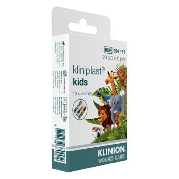 Kliniplast Kids, børneplaster med junglemotiv, 19 mm x 76 mm