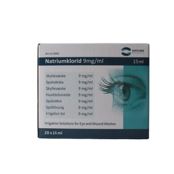Safecare Nordic, steril skyllevæske, NaCL 0,9% i pipetteflaske, 15 ml