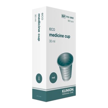 Klinion medicinbæger, eco, med graduering, rød PP, 30 ml