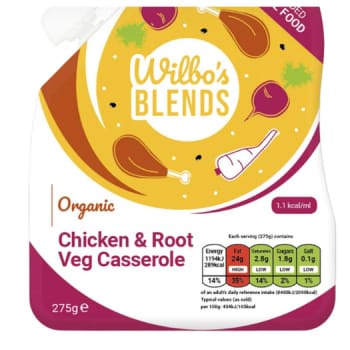 Wilbo Blends blendet sondeernæring, kylling- og rodfrugtgryde, økologisk, 275 g