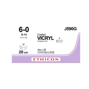 Ethicon Vicryl, sutur, violet, 20 cm med 2 x S-14 nål, steril, 6-0