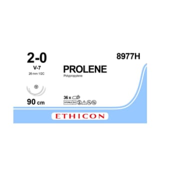 Ethicon Prolene, sutur, blå, 90 cm, 2 x V7-nål, steril, 2-0