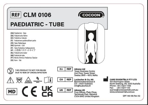 Cocoon Varmetæppe Pædiatrisk Tube-varmetæppe Størrelse: 62 × 125 cm Slangetilslutninger: 1