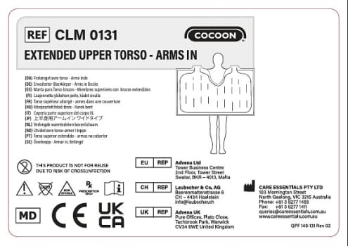 Cocoon Varmetæppe Overkrop forlænget – arme parallelle Størrelse: 96 × 130 cm Slangetilslutninger: 2