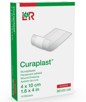 Curaplast, sensitivt plaster med kompres, hvid, 4 cm x 10 cm