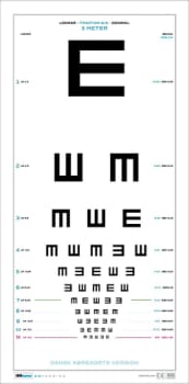 ISOeyes, Synstavle, 3 m, Tumling E, hvid, 30 cm x 60 cm, Dansk Kørekort